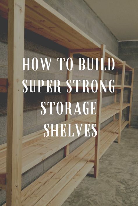 Large Storage Shelves, Homemade Garage Shelves, How To Build Storage Shelves In Basement, Diy Garage Shelves Free Standing, Diy Storage Shelves Basement, Storage Room Shelves Diy, Diy Wooden Storage Shelves, 2x2 Shelves Diy, Heavy Duty Wood Shelves