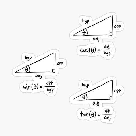 Stickers of mathematical equations Sine Cosine and Tangent of the Right-Angled Triangle, important trigonometry formulas. Sine Cosine Tangent, Mathematics Formula, Math Stickers, Study Stickers, Triangle Math, Biology Diagrams, Triangle Angles, Math Design, Pretty Stationery