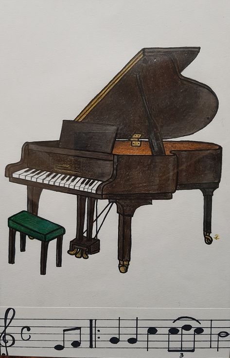 #Art #Drawing #ColourPencils #Piano #Notes Piano Art Draw, Piano Drawing, Music Art Painting, Project Cover Page, Art Content, Piano Art, Piano Notes, Cute Simple Wallpapers, Piano Sheet