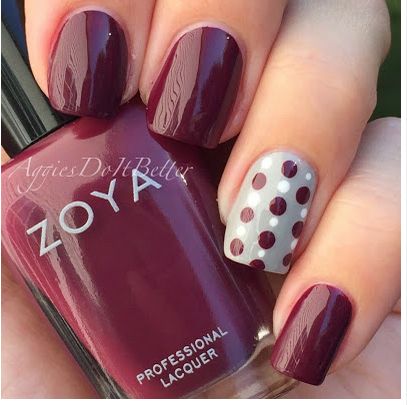 Burgundy Grey Combo Simple Fall Nail Art Designs, Simple Fall Nail Art, Simple Fall Nail, Grey Nail Art, Gray Nail, Polka Dot Nail Designs, Nail Art Simple, Dot Nail Designs, Simple Fall Nails