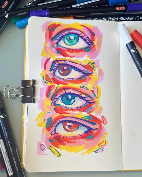 Colorful eyes for a colorful soul🐥 i loved making these • • • #art #artistsoninstagram #sketchbook #colorful #colorfulart #artistoninstagram #sketchbooks #sketch #sketchaday #skecthbook #artgallery #artofinstagram Croquis, Eye Painting Colorful, Eye Drawings Colorful, Art Pencil Color Drawings, Eyes Drawing With Color, Art Style Inspiration Sketch, Sketchbook Ideas Colorful, Colorful Marker Art, Love Eyes Drawing