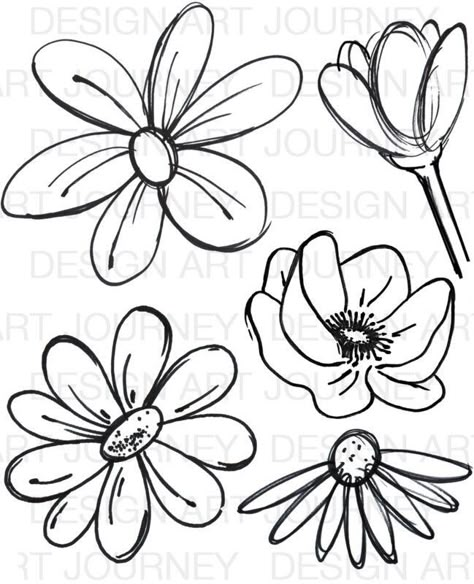 Big Flower Doodles, Simple Doodle Flowers, Wild Flower Drawing Doodles, Wild Flowers Sketch, Easy Wild Flower Painting, Easy Drawn Flowers, Graffiti Flowers Easy, Easy Flower Doodles Simple, How To Draw Wild Flowers