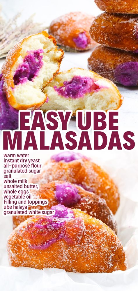 Malasadas Recipe Hawaii, Udon Recipes, Malasadas Recipe, Ube Dessert Recipe, Ube Jam, Api Integration, Filipino Dessert Recipes, Ube Recipes, Filipino Food Dessert