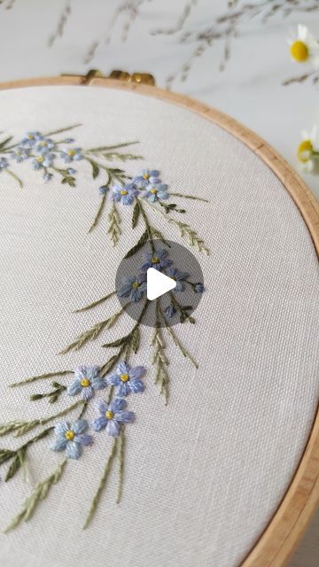 Forget Me Nots Embroidery, How To Embroider Forget Me Nots, Forget Me Not Embroidery Pattern, Forget Me Not Embroidery, Wreath Embroidery Pattern, Boro Sashiko, Boho Embroidery, Denim Embroidery, February 22