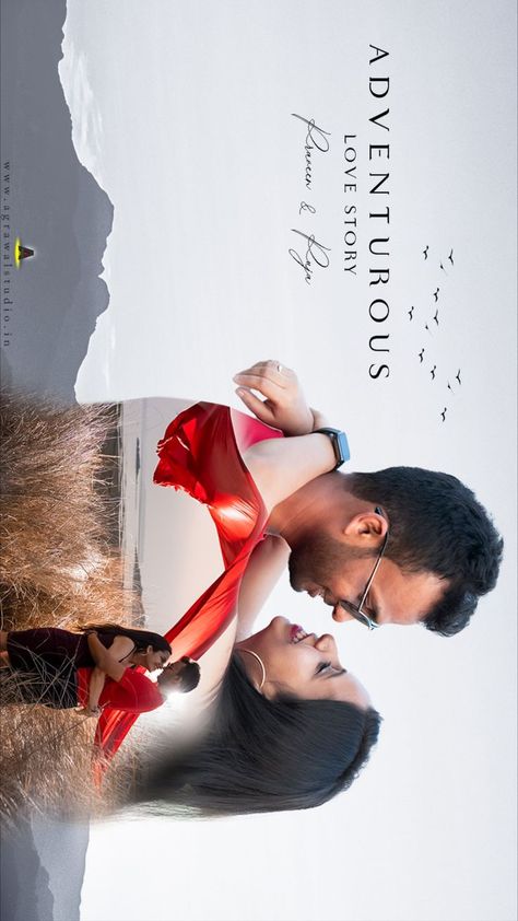 Adventurous Love Story Pre Wedding Story Ideas, Pre Wedding Photo Editing Ideas, Couples Photo Editing, Couple Photo Editing Ideas, Wedding Cover Design, Couple Photo Editing, Creative Pre Wedding Photoshoot Ideas, Pre Wedding Album Design, Save The Date Photo Ideas