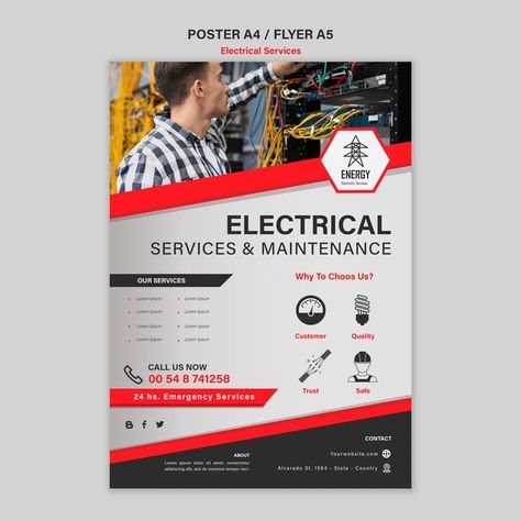 Electrical services poster design Free P... | Free Psd #Freepik #freepsd #flyer #poster #business #design Services Poster Design, Booklet Cover Design, Services Poster, Handyman Business, Photography Studio Design, Electrical Services, Best Banner, Design Advertisement, Flyer Poster