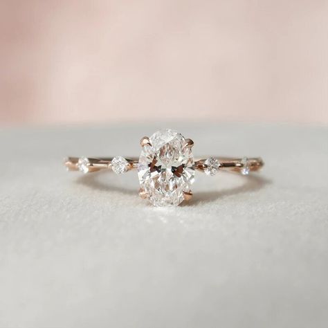 Small Detailed Engagement Ring, New Engagement Rings Trends, Raw Cut Engagement Ring, Uk Engagement Rings, Moissanite Oval Engagement Ring, Engagement Ring With Side Stones, Beautiful Settings, Engagement Rings Uk, Ring With Side Stones