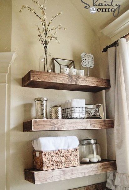 diy projects to make your rental home look more expensive, crafts, home decor, painting, shelving ideas, storage ideas, wall decor, Distressed Floating Shelves Shelves Above Toilet, Rustic Bathroom Shelves, Shelves Display, Ikea Inspiration, Diy Muebles Ideas, Bathroom Shelf Decor, Diy Regal, Floating Shelves Kitchen, Floating Shelves Bathroom