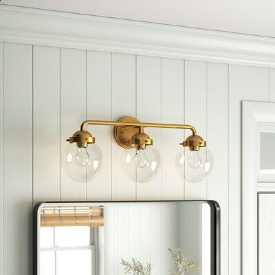 Three Light Bathroom Fixture, Above Mirror Light, Small Bathroom Lighting Over Mirror, Above Mirror Bathroom Lighting, Gold Bathroom Light Fixtures, Bathroom Light Fixtures Over Mirror, Reno Bathroom, Gold Vanity Light, Bathroom Upstairs