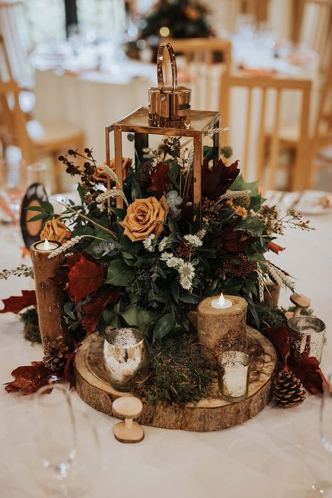 Rustic Wedding Centrepiece Idea Log Bark Candles Olegs & Rita Photography #weddingideas #rusticwedding Table Themes For Wedding, Woodsy Wedding Table Setting, Autumn Wedding Ideas October Rustic, Rustic Wedding Centrepiece Ideas, Rustic October Wedding Decor, Late Fall Wedding Centerpieces, Autumn Centre Piece Wedding, Cheap And Easy Fall Wedding Decor, Autumn Wedding Diy Ideas