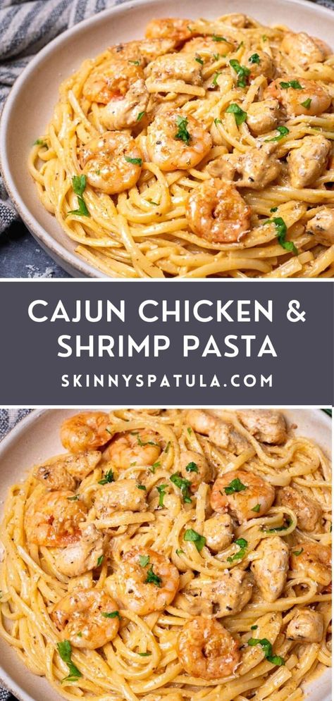 Cajun Chicken And Shrimp Pasta, Cajun Chicken And Shrimp, Pasta Recipe Creamy, Chicken Cajun, Cajun Pasta Recipes, Cajun Chicken Pasta Recipe, Shrimp And Sausage Pasta, Raw Seafood, Cajun Chicken Pasta Recipes