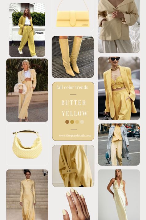 10 Fall Fashion Color Trends for 2023, butter yellow, fall color trends, yellow, light yellow, butter yellow Yellow Combination Outfits, Butter Yellow Dress Outfit, Muted Yellow Outfit, Light Yellow Dress Outfit, Yellow Dress Fall Outfit, Pale Yellow Outfit Color Combos, Butter Color Outfit, Soft Summer Yellow, Autumn Winter 2023 Fashion Trends