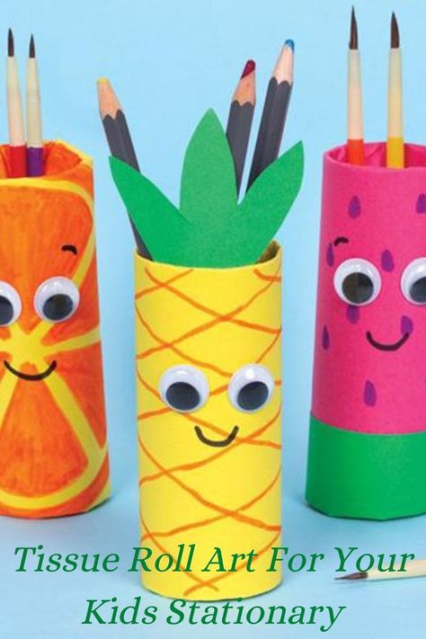 Tissue Roll Art For Your Kids Stationary | Stango Tissue Roll Crafts, Tissue Paper Roll, Stationary Craft, Kids Stationary, Rolled Paper Art, Summer Craft, Acrylic Paint Pens, Diy Summer, Diy Presents