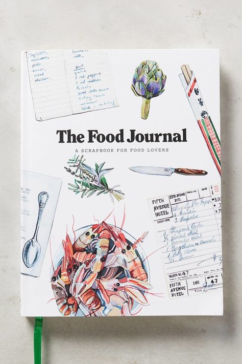 The Food Journal, $16; Anthropologie.com Recipe Book Design, Cookbook Design, Buch Design, Design Editorial, Food Journal, Food Illustrations, White Elephant Gifts, Elephant Gifts, Book Cover Design