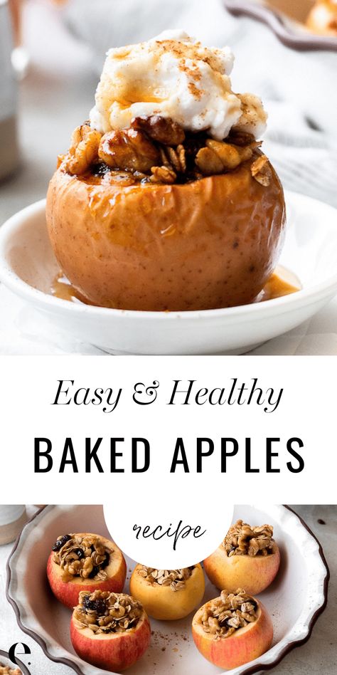 This delicious, healthy baked apples recipe makes a perfect fall dessert! It’s super easy to make and naturally vegan and gluten-free (see recipe notes). This recipe scales easily; plan on 1 small baked apple per serving. I like to pop it in the oven about 15 minutes before we sit down to dinner to serve after dinner. Elizabeth Rider #ElizabethRider Baked Apples Recipe, Apple Cinnamon Recipes, Easy Baked Apples, Baked Cinnamon Apples, Baked Apple Recipes, Date Recipes, Healthy Apple, Smell Amazing, Apple Desserts