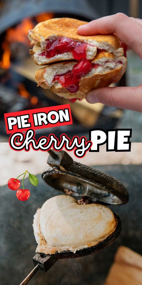 Cherry pie in a pie iron Pudgy Pie Recipes, Campfire Pies, Pudgy Pie, Butter Biscuits Recipe, Pie Iron Recipes, Grilled Dinner Recipes, Cherry Pies, Campfire Desserts, Pie Iron