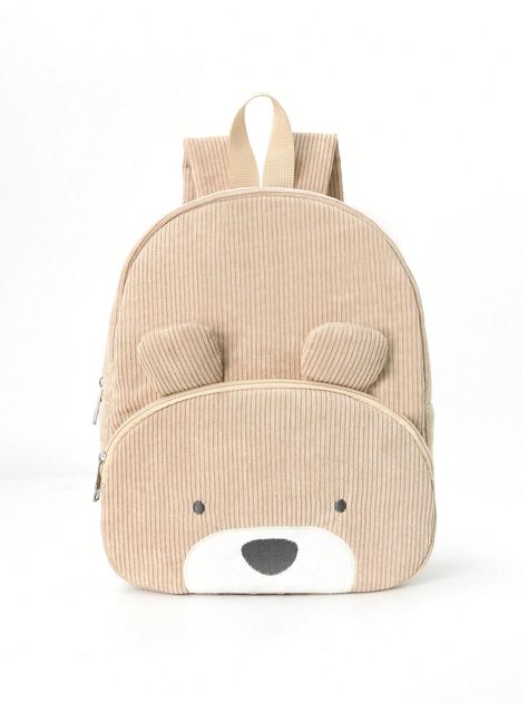 Khaki Casual,Cute,Preppy Collar  Polyester Animal  Embellished   Kids Bags & Luggage Boys Lunch Bags, Cute Cartoon Bear, Baby Backpack, Bear Embroidery, Kids Bag, Cute Backpack, Kids School Backpack, Corduroy Material, Kids' Bag