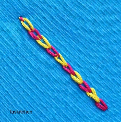 Magic Chain Stitch in Hand Embroidery Tutorial (Step By Step & Video) - Fas Kitchen Magic Chain Stitch, Embroidery Tutorial Step By Step, Needle Punching, Embroidery Stitches Beginner, Hand Embroidery Tutorial, Embroidery Tutorial, Hand Embroidery Stitches, Embroidery Tutorials, Embroidery And Stitching