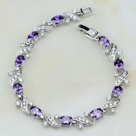 Metals Type: SilverBracelet length :7 - 8 inch1 inch = 2.54 cm Princess Jewelry, Lip Colour, Minimalist Bracelet, Amethyst Bracelet, Bracelets For Women, Lovely Jewellery, Diy Creative, The Purple, Bracelets And Charms