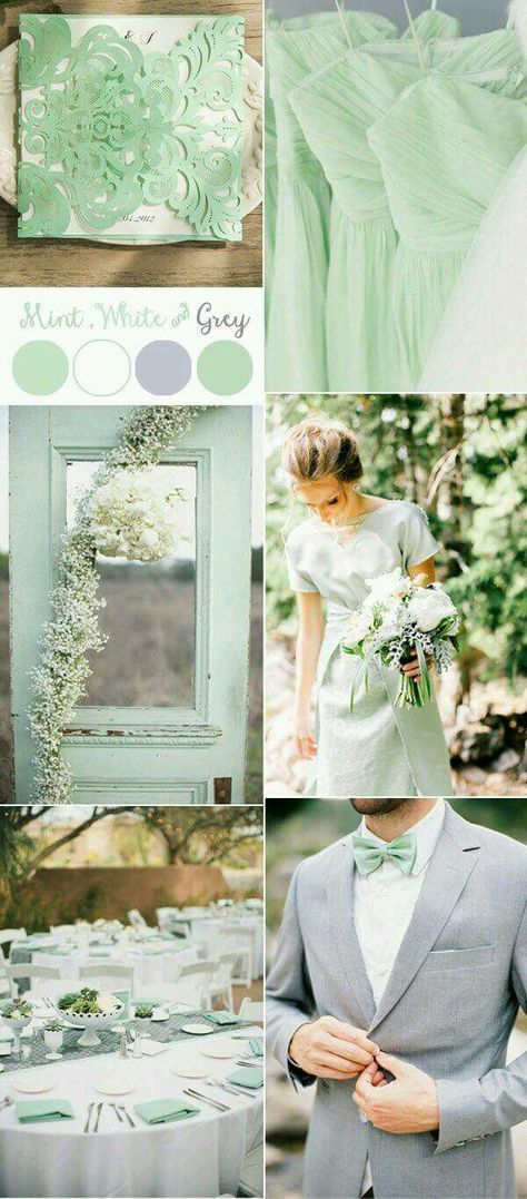 Table decor - plain and simple ¤ Gray Wedding Colors, Green And White Wedding, Minted Wedding Invitations, Best Wedding Colors, Wedding Mint Green, Wedding Color Combos, Spring Wedding Colors, Wedding Color Inspiration, Green And Gray