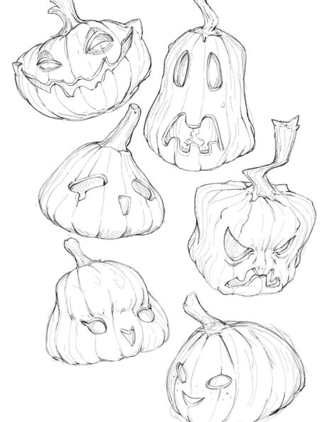 Pumpkin Head Reference, Coraline Art Illustrations, Carved Pumpkin Drawing, Pumpkin Patch Sketch, Pumpkin Head Painting, Cute Fall Sketches, Pumpkin Drawing Reference, Creepy Pumpkin Drawing, Cute Halloween Clip Art