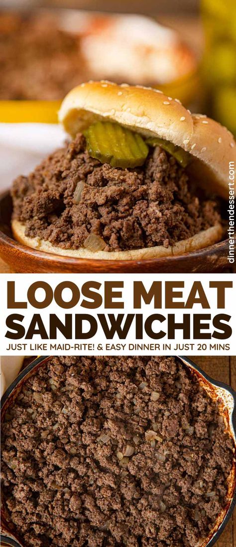 Loose Meat Sandwiches are flavorful Midwestern chopped meat burgers made with seasoned beef. #sandwich #groundbeef #lunch #dinner #easydinner #weeknightdinner #burger #dinnerthendessert Loose Meat Sandwich, Burger Dinner, Meat Sandwiches, Loose Meat, Loose Meat Sandwiches, Burger Recipes Beef, Burger Meat, Easy Sandwich Recipes, Cheap Recipes