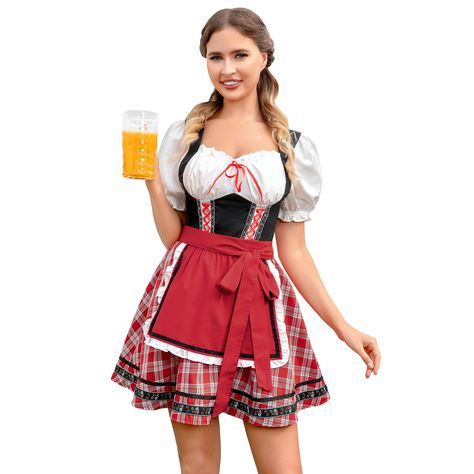 PRICES MAY VARY. Oktoberfest costumes women bavarian dirndl dress for women the dirndl dress is perfect for bavarian oktoberfest, carnival time, theme party, cosplay, halloween party, girl party,etc. Oktoberfest outfits women german dress is classic, cute and vintage style, finished in good workmanship. Dirndl dresses women is not only great for Oktoberfest, but also great for daily wearing or daily gathering. German beer girl costume is made of polyester and spandex fabric, very comfortable to Oktoberfest Halloween Costumes, Octoberfest Outfits Diy, German Halloween Costume, Womens Oktoberfest Outfit, Oktoberfest Halloween Costume, Dirndl Costume, German Beer Girl Costume, Oktoberfest Outfit Women, Octoberfest Outfits