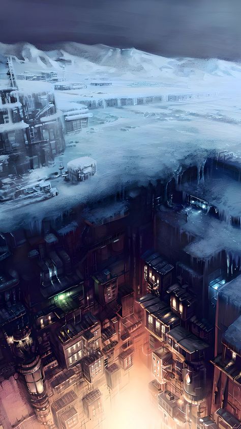 Nuclear Winter, Winter City, Underground Cities, Futuristic City, Ice Age, Environment Design, Environment Concept Art, Sci Fi Art, Fantasy Landscape