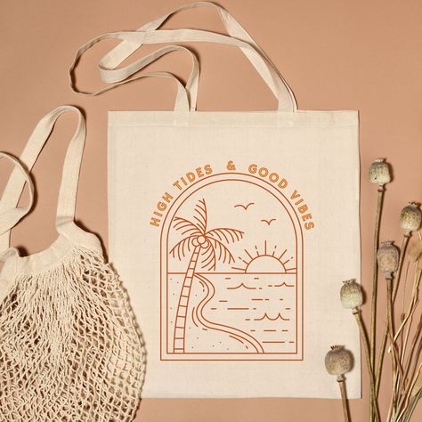 High Tides & Good Vibes Canvas Tote Bag - Summer, Beach, Vacation by ThePettyZoo on Etsy High Tides And Good Vibes, Summer Tote Bag Design, Beach Tote Bags Diy, Vacation Tote Bag, Tote Bag Summer, Summer Tote Bag, Clothes Embroidery Diy, Tote Bag Aesthetic, Summer Beach Vacation