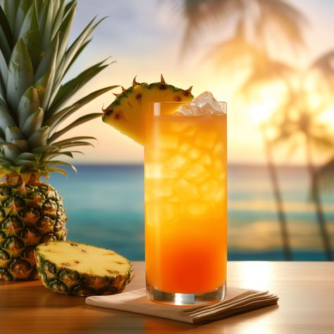 Bikini Bottom Cocktail Recipe - The Bikini Bottom cocktail is a sweet and fruity concoction with a tropical twist. The mango and pineapple rums provide a smooth, sugary base with a hint of Caribbean flair, while the orange and papaya juices add a refreshing zest and a velvety texture to the drink. Tropical Cocktails, Pineapple Passion Cocktail, Rum Sunset Cocktail, Pineapple Juice Cocktails Rum, Ciroc Pineapple, Parrot Bay Coconut Rum Drinks, Papaya Juice, Coconut Crusted Chicken, Mango Rum