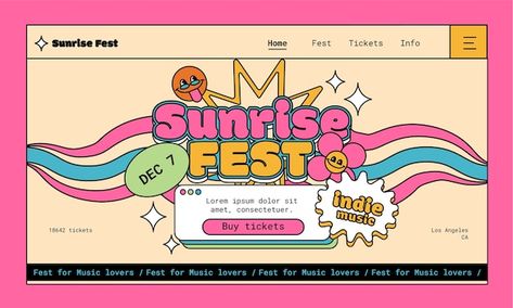 70s Website Design, Retro Ui Design, Retro Banner Design, Festival Website Design, 90s Websites, Retro Website Design, Graphic Design Themes, Retro Website, Landing Page Ui Design