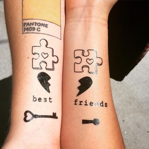 We want to spread the friendship love. 💕Send us a snap of you and your bestie having fun, gettin' crazy, we don't judge, and enter for a chance to win some BFF tattoo sets to share! ��👭 Username: Tattify 📱 Contest ends Saturday at 12pm PST. Puzzle Piece Tattoo Best Friend, Puzzle Piece Tattoos, Jigsaw Tattoo, Puzzle Tattoo, Sister Tats, Rose And Butterfly Tattoo, Puzzle Piece Tattoo, Bestie Tattoos, Son Tattoos