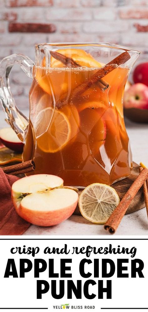 Apple Cider Punch is crisp, refreshing, and full of fall flavors with a delicious combination of apple cider, ginger ale, and lemon. Apple Cider Ginger Beer Mocktail, Thanksgiving Cider Punch, Apple Juice Drinks Non Alcoholic, Apple Cider Punch Non Alcoholic, Iced Apple Cider, Apple Cider Recipes, Apple Cider Punch Recipes, Thanksgiving Apple Cider, Fall Punch