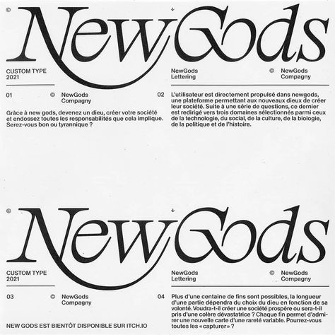 Contemporary Type on Instagram: “By @antoine_pasi: NewGods lettering I made for a game project called NewGods©. The game is a collaboration with @kapuman @tanguy.morvan…” Dafont Fonts, Experimental Type, Typographie Inspiration, Desain Editorial, 타이포그래피 포스터 디자인, Text Layout, Typography Layout, Font Inspiration, Graphic Design Fonts