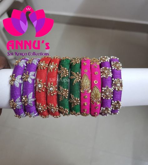 Raw Silk Bangles Designs, Embroidery Bangles, Raw Silk Bangles, Aari Bangles, Bangle Diy, Silk Thread Bangles Design, Sewing Patches, Silk Bangles, Thread Bangles Design