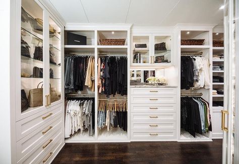 White Built In Closet Dresser with Brass Pulls - Transitional - Closet Transitional Closet, A Walk In Closet, Master Closet Design, Armoire Dressing, Dresser In Closet, Dressing Room Closet, Walking Closet, Dream Closet Design, Walk In Closet Design