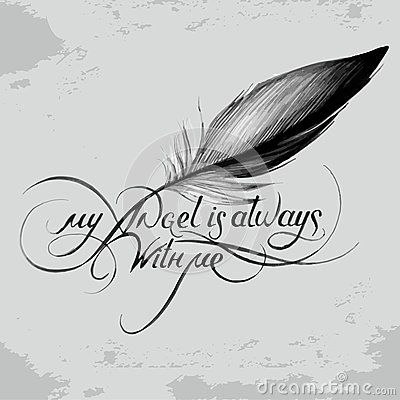 My Angel Is Always With Me Tattoo, Feather With Writing Tattoo, Always With Me, Memorial Feather Tattoo Ideas, Memorial Tattoo For Multiple People, Feather Memorial Tattoo, Angel Tattoo Writing, Always With Me Tattoo, Angel Feather Tattoo