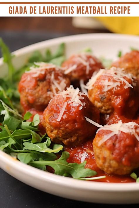 Giada Meatballs, Italian Turkey Meatballs, Giada De Laurentiis Recipes, Giada Recipes, Italian Meatballs Recipe, Meatball Recipes Easy, Meatball Recipe, Classic Italian Dishes, Fall Dinner Recipes