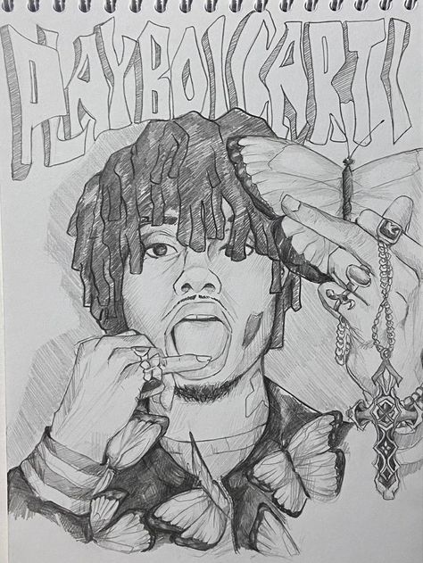 Ovrjune Sketch, Xxxtentaci̇on Drawing, Drawings Of Rappers, Ovrjune Drawing Style, Rapper Art Drawing, Swag Drawings Sketches, Drake Sketch, Playboi Carti Drawing, Carti Drawing