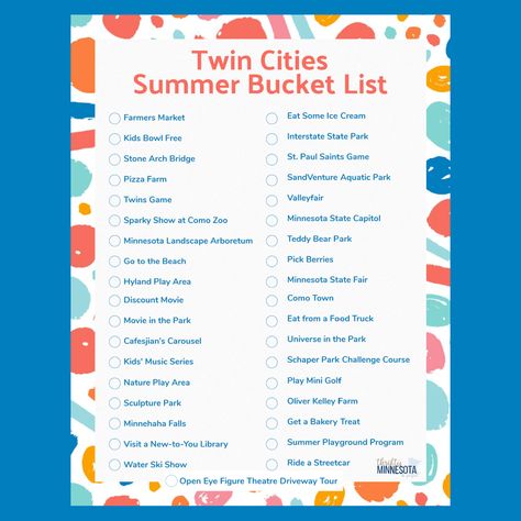 Mn Summer Bucket List, Things To Do For Summer, Minnesota Bucket List, Minnesota Summer, Free Summer Activities, Twins Game, Movie In The Park, Minnesota Landscaping, Bucket List Journal