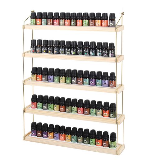 PRICES MAY VARY. [Perfect Organizer for Essential oil] - This stylishly crafted shelving will show off your essential oils with a natural feel. Hang it in your vanity, bedroom, bathroom, powder-room, dresser, salon, beauty shop, or wherever you want to display and have quick access to your oils. [Stylish and Durable Storage] - The essential oil bottles rack is made of high-quality and durable wood and metal with a modern look and gorgeous gold color. Provide maximum visibility for your favorite Essential Oil Rack, Essential Oils Organization, Oil Rack, Rustic Wood Floating Shelves, Essential Oils Collection, Acrylic Shelf, Wood Rack, Box Shelves, Oil Storage