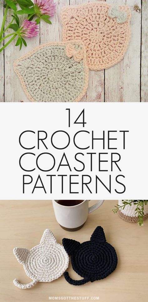 Turtle Coaster, Crochet Coaster Patterns, Gato Crochet, Kat Haken, Coaster Patterns, Chat Crochet, Quick Crochet Projects, Crochet Coasters Free Pattern, Crochet Cat Pattern