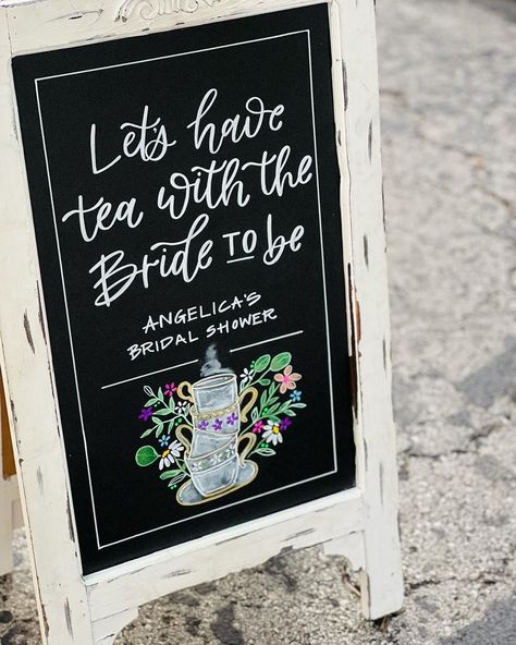 Tea Party Bridal Shower - Bridal Shower Theme - Tea Party - Chalkboard Art - Welcome Sign - Bridal Shower Chalkboard - Bridal Shower Decor - Chalkboard Sign - Modern Calligraphy - Calligrapher - Chalkboard Artist - Tea Cup Art Bridal Shower Chalkboard, Chalkboard Welcome Sign, Bridal Shower Signage, Bridal Shower Themes, Party Chalkboard, Tea Cup Art, Tea Party Bridal, Chalkboard Decor, Bride Shower