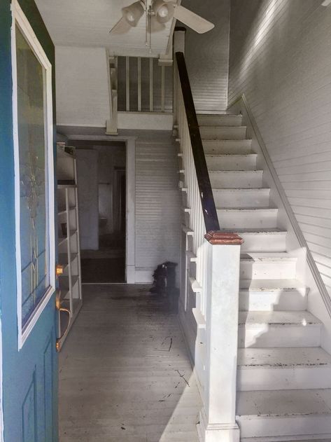 Before: Entrywaycountryliving Old House Remodel Before And After, Old Farmhouse Renovation, Old Farmhouse Remodel, 1800s House, 1800s Home, Holly Williams, Old Houses Renovation, Interior Stair Railing, Gorgeous Farmhouse