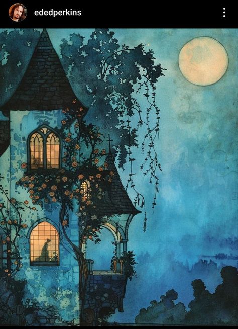 Fairytale Art Aesthetic, Dark Fairytale Art, Moon House, Arte Grunge, Storybook Art, Creation Art, Fairytale Illustration, Fairytale Art, Ethereal Art