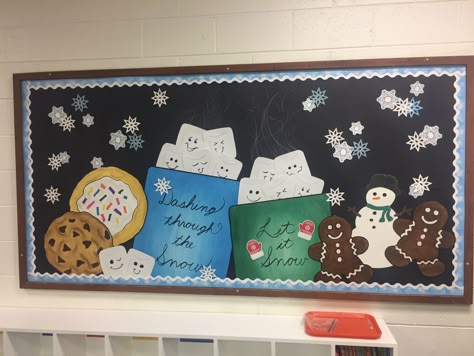 Winter Bulletin-Board! Cookies and Hot Chocolate and marshmallows!!! Yum! Marshmallow Bulletin Board, Hot Cocoa Bulletin Board Ideas For Kids, Hot Chocolate Bulletin Board Ideas, January Bulletin Board Ideas Preschool, Hot Chocolate Bulletin Board, January Bulletin Board Ideas For School, Hot Cocoa Bulletin Board, January Bulletin Board Ideas, Winter Bulletin Board Ideas