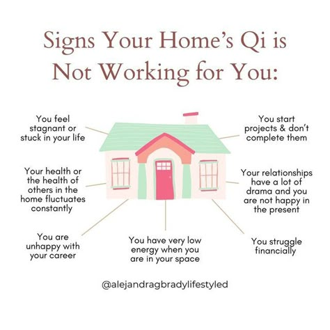 Feng Shui + Lifestyle on Instagram: "Does your home have good Qi?  If you can relate to some of the points in the graphic above, then your homes Qi might not be working for you.  Qi is constantly flowing; once it enters your home, you'll want to give it direction. You don't want energy rushing in and out all day long. You want Qi energy to be evenly distributed around your home.  Here are some tips to get the good Qi moving:  ✨ Bring the 5 elements into your home.  ✨ Clear your counter spac Home Energy Cleanse, Feng Shui For Health, Feng Shui Tips Good Energy, Feng Shui Directions, Feng Shui Apartment, Feng Shui Health, House Feng Shui, Feng Shui Interior Design, Feng Shui Room