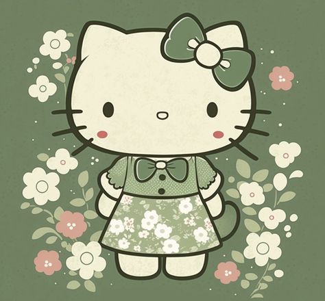 Green Hello Kitty, Flowers Cartoon, Plain Wallpaper Iphone, Walpaper Hello Kitty, Green Characters, Bday Invitations, Hello Kitty Party, Hello Kitty Birthday, Sanrio Wallpaper