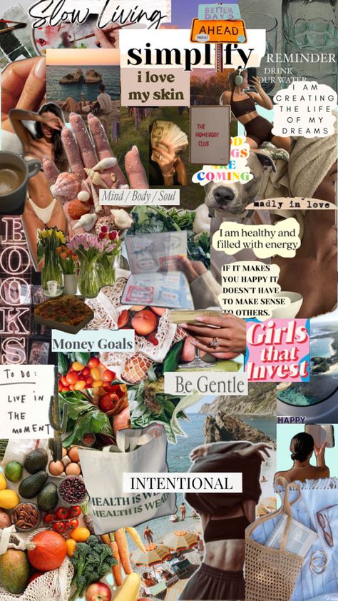 2024 vision board, collage, mood board, success, invest, happiness, intentional living, slow living, healthy eating, coffee,, fitness, working out Aspiration Board, 2024 Vision Board, Making A Vision Board, Way To Success, A Vision Board, Path To Success, Money Goals, Water Me, Madly In Love