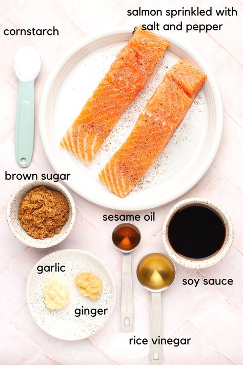 Teriyaki Salmon Air Fryer Recipes, Salmon Air Fryer, 15 Minute Meals Dinners, Salmon Soy Sauce, Seasoned Rice Vinegar, Sauce For Salmon, Steamed White Rice, Teriyaki Salmon, Homemade Teriyaki Sauce